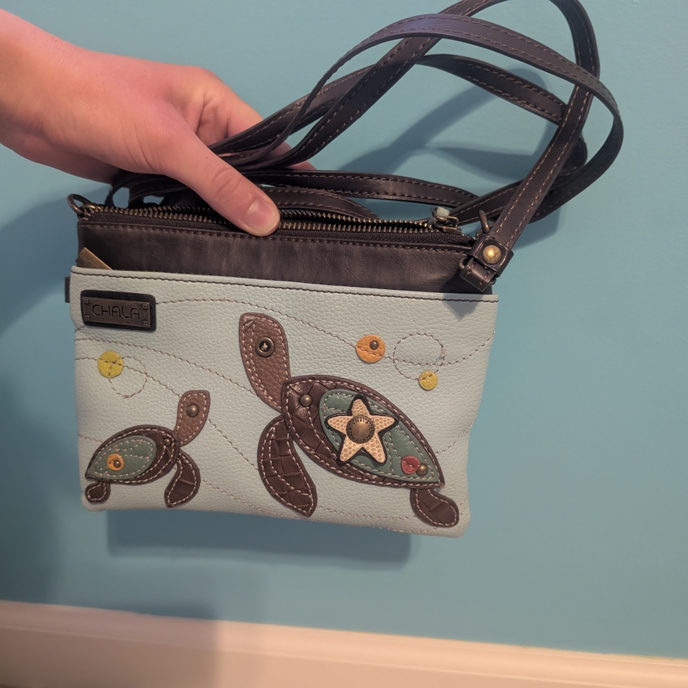 Chala Light Blue Crossbody Bag with Turtle Design